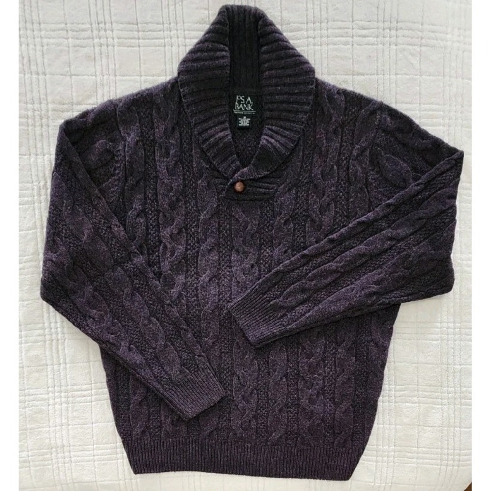 Jos A Bank Executive Collection CowlNeck Cable Knit Lambswool Sweater Brown Sz M